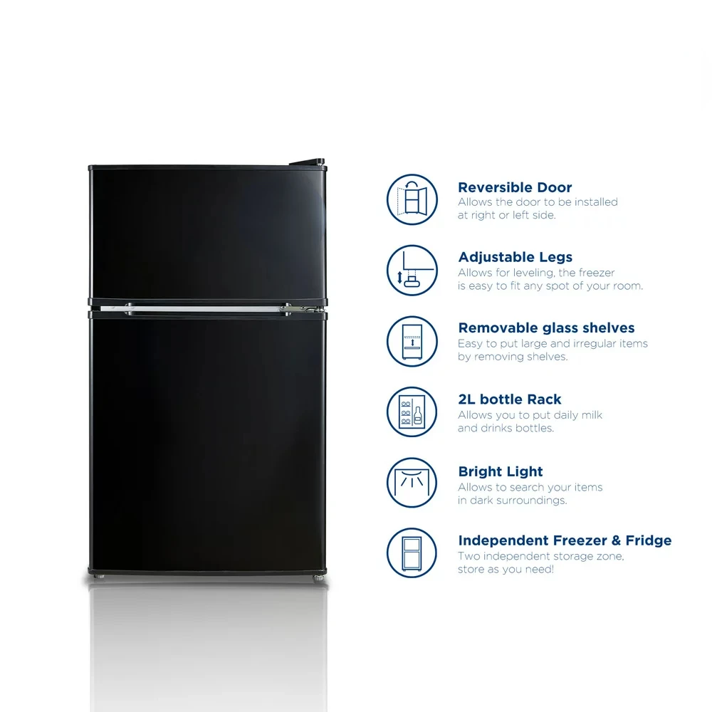 

Cu Feet Two Door Mini Fridge with Freezer, Black, E-