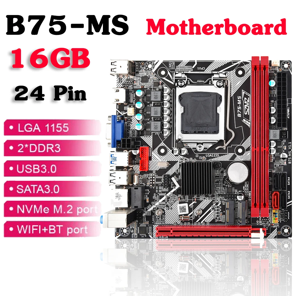 

B75-MS 16GB ITX Motherboard LGA 1155 support USB3.0 SATA3.0 + NVME M.2 + WIFI Bluetooth ports Placa Mae 1155 B75 Desktop DDR3 MB