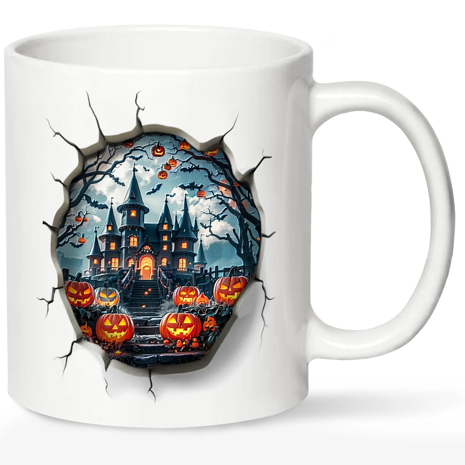 Керамическая кружка на Хэллоуин 11 унций кофейная в форме тыквы и замка