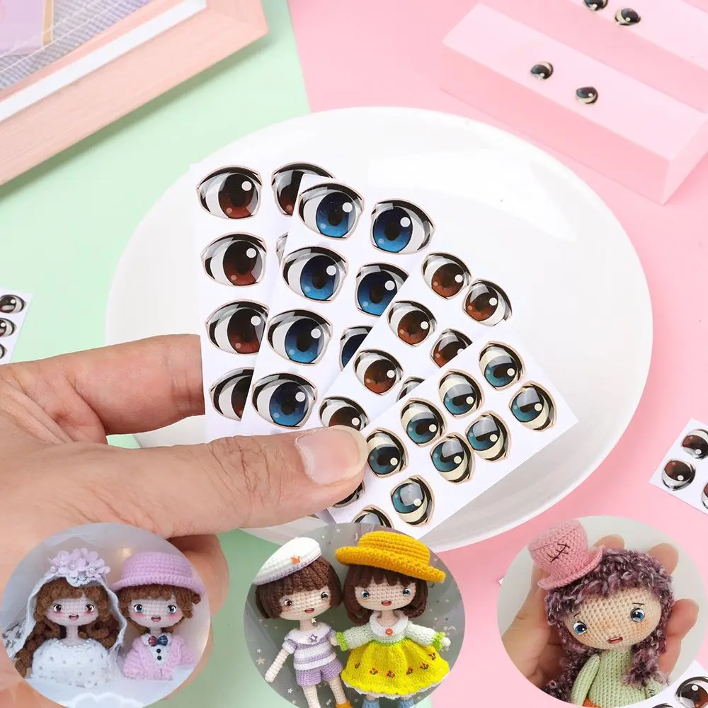 

10 Pair Cute Cartoon Eyes Stickers Boy Anime Figurine Doll Face Organ Paster Decals DIY Glass Eye Chips Paper Doll Accessories