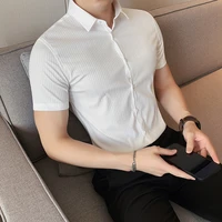 2022 summer striped short sleeve shirts for men slim casual business formal dress shirt social party male clothing tuxedo blouse