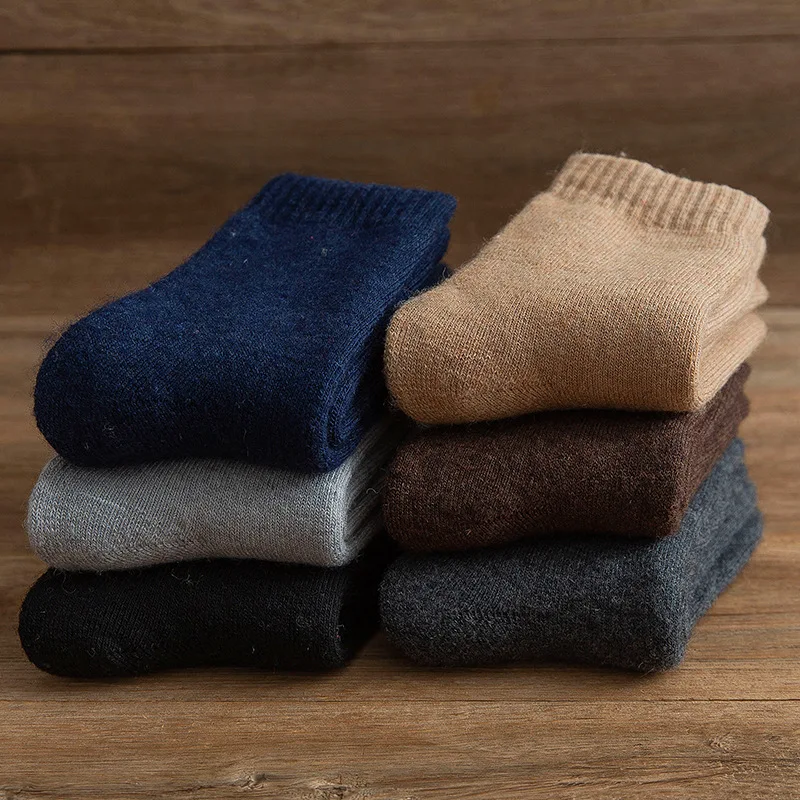 10 Pairs High Quality Winter Warm Men Super Thick Real Wool Thermal Socks Middle Solid Color Cashmere Snow Autumn Socks