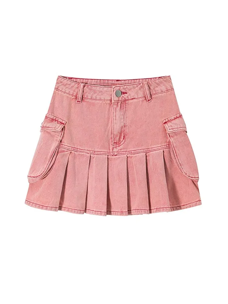 

Y2k High Waist Denim Mini Pleated Skirts With Women 2022 Summer Fashion Retro A Line Skirt Korean Ins Female Casual Skirts