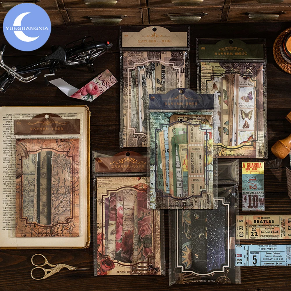 

YUEGUANGXIA 6 Styles 40Pcs/Bag Art Butterfly Sticker Pack Retro Handbook Collage Material Sticker Decorative Sticker