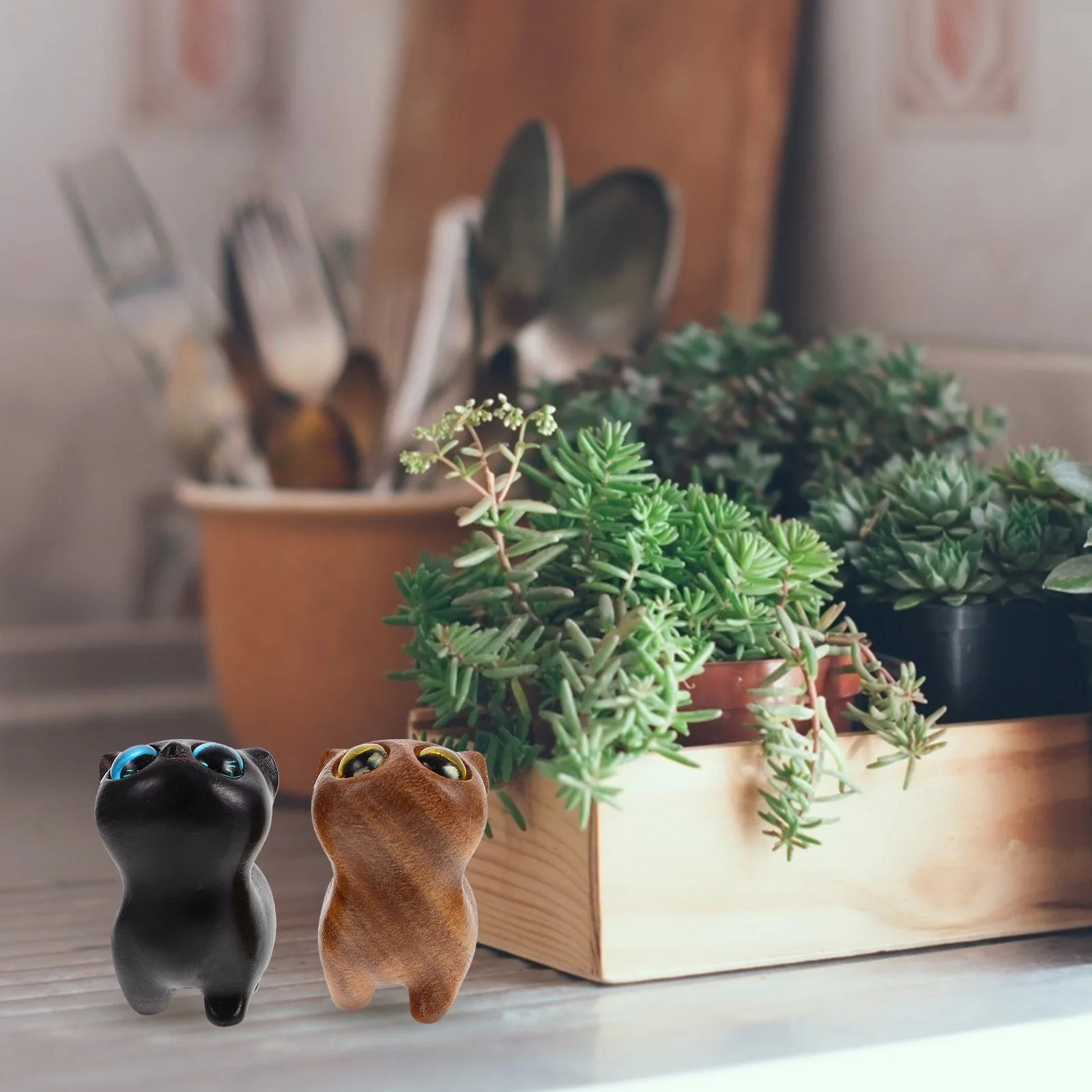 2 шт. настольные украшения кошки домашние фигурки зеленый сандал деревянная