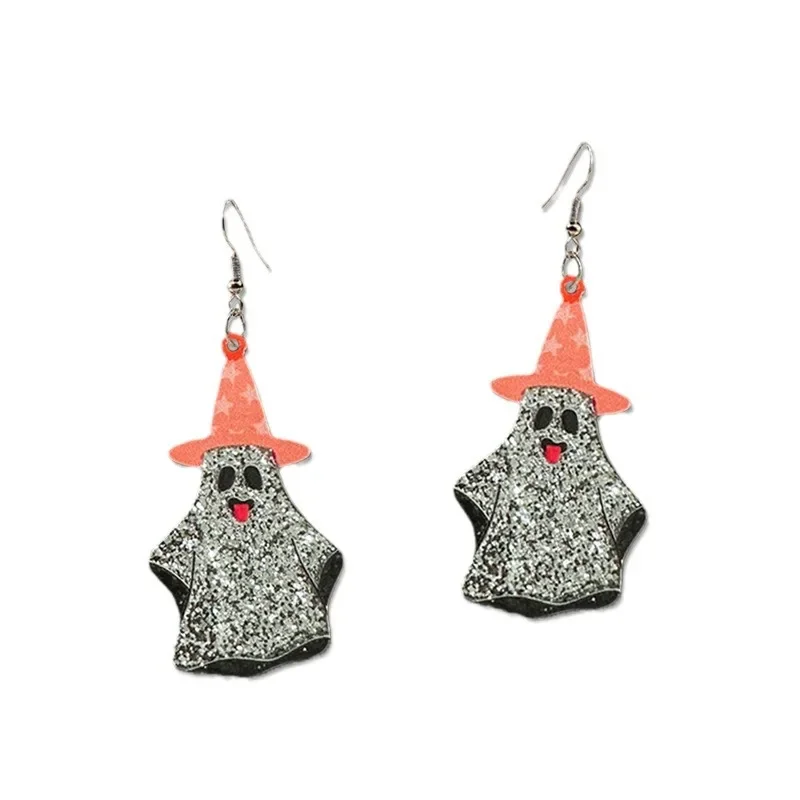 Акриловые блестящие красочные серьги с тыквенными глазами-призраками