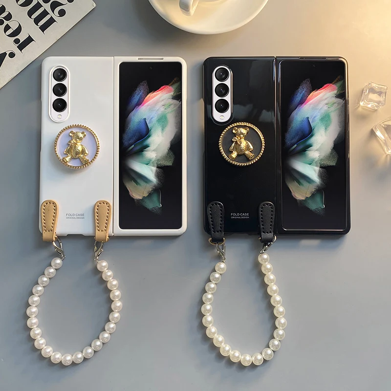 

For Samsung Galaxy Z Fold 3 5G Case Luxury Crossbody Bear Stand Screen Protector Cover For Samsung Z Fold 3 5G Fold3 Case Coque