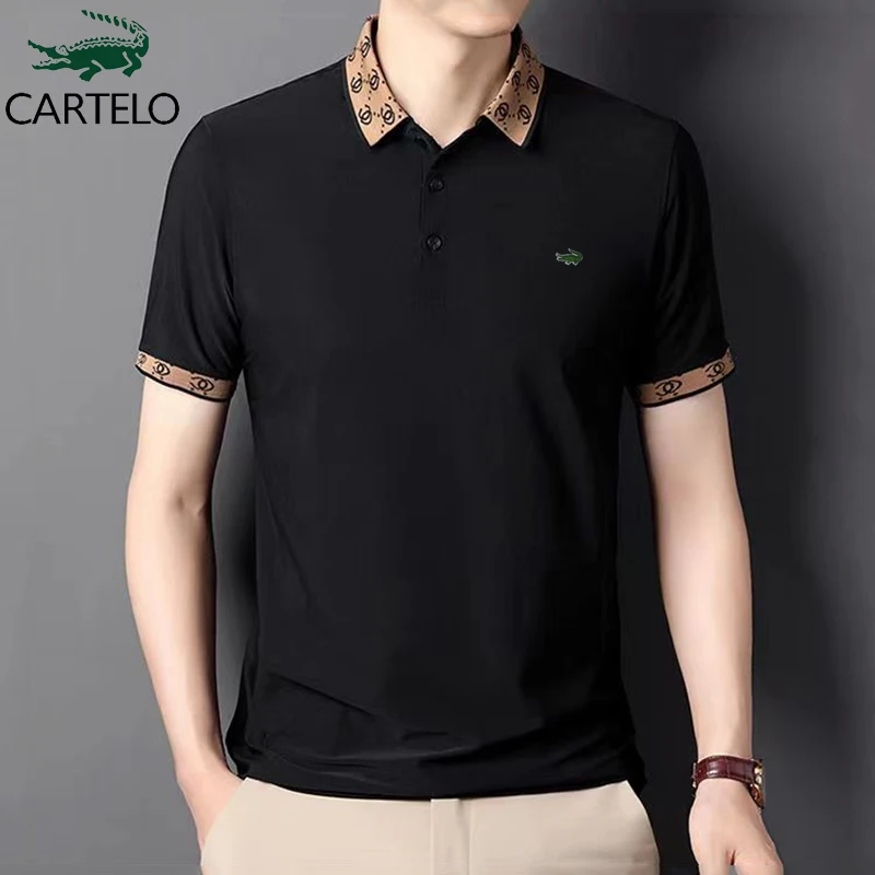 

CARTELO Embroidered Summer New Men's POLO Shirt Sports Casual Turn-Down Collar Stretch Breathable Bottoming Shirt T-Shirts