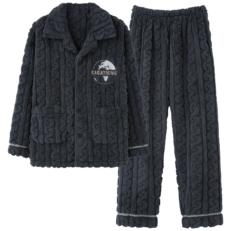 QUHENG Newest Flannel Men's Winter Thicken Warm Pajamas Sets Male Long Sleeve Trousers Autumn Nightgown Sleepwear Home Clothing