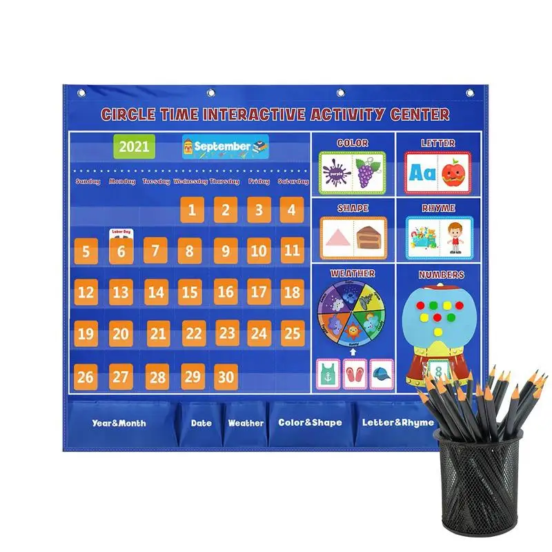 

Classroom Calendar Pocket Chart Circle Time Learning Center Classroom Organized Chart Hanging Pocket Weather Chart For Home