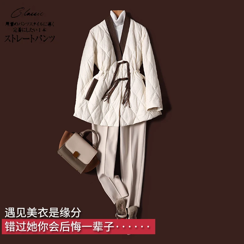 Thin Fashion Design New Chinese Style  Spliced Sheepskin Casaco Feminino Inverno 2022 90%  White Goose Down  Coats  Jacket Women