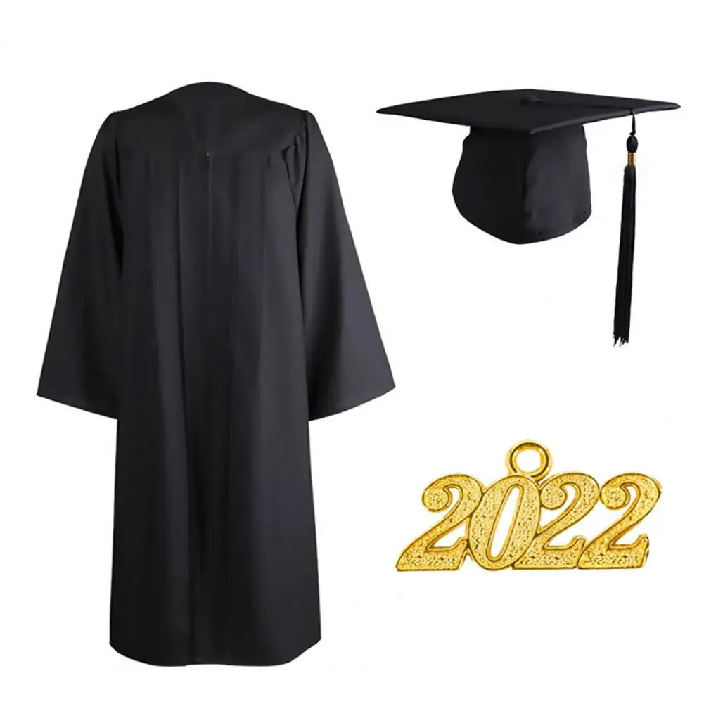 

Simple Matte Graduation Cap Gown Solid Color Zipper Unisex Matte Loose-fitting Bachelor Cap Robe Long Sleeve Academic Dress Set
