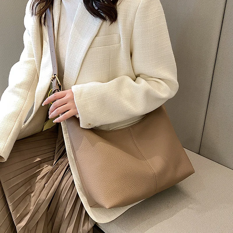 

Однотонная вместительная сумка через плечо из искусственной кожи, простая Женская сумочка в стиле ретро, модный трендовый универсальный дизайн, чемоданчик кросс-боди