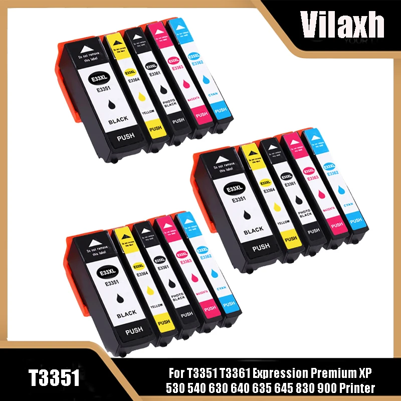 

Vilaxh Compatible EPSON 33XL 33 Ink Cartridge For T3351 T3361 Expression Premium XP 530 540 630 640 635 645 830 900 Printer
