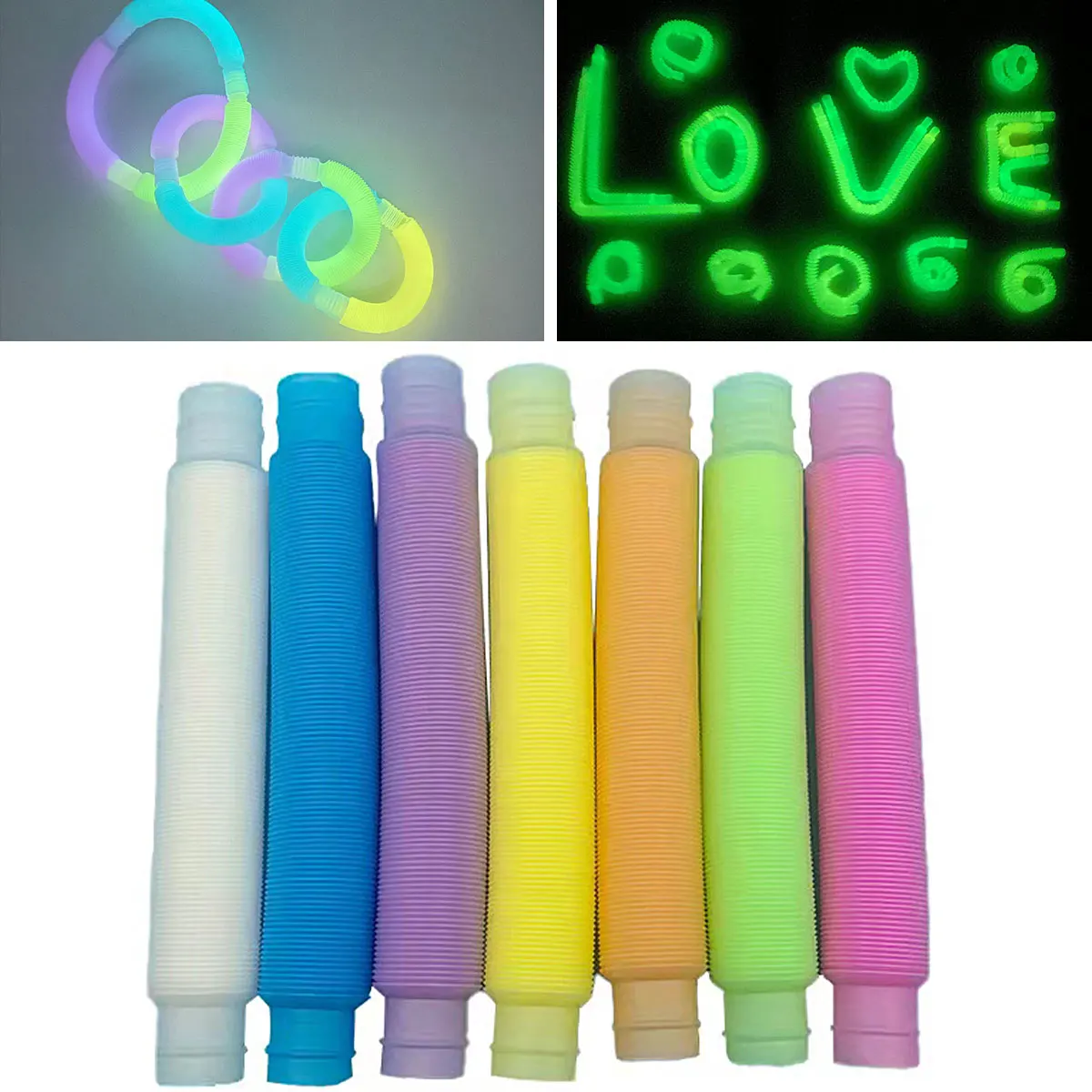 

7pcs Luminous Pop Tubes Sensory Fidget Toy Tube Coil Stress Relieve Toys Autism Anti-stress Bellows for Children Squeeze Gifts