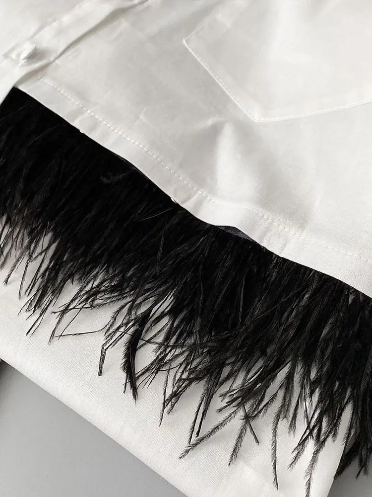 Элегантные топы женская комбинированная зеленая пушистая белая рубашка 2022