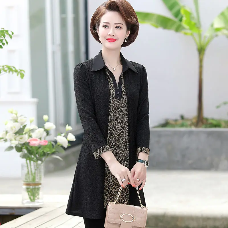 

2023 Spring Middle-aged Mother Women's 2Pcs Blouse + Pants Office Lady Two Pieces Set Casual Fashion Tops and Trousers Sets E294