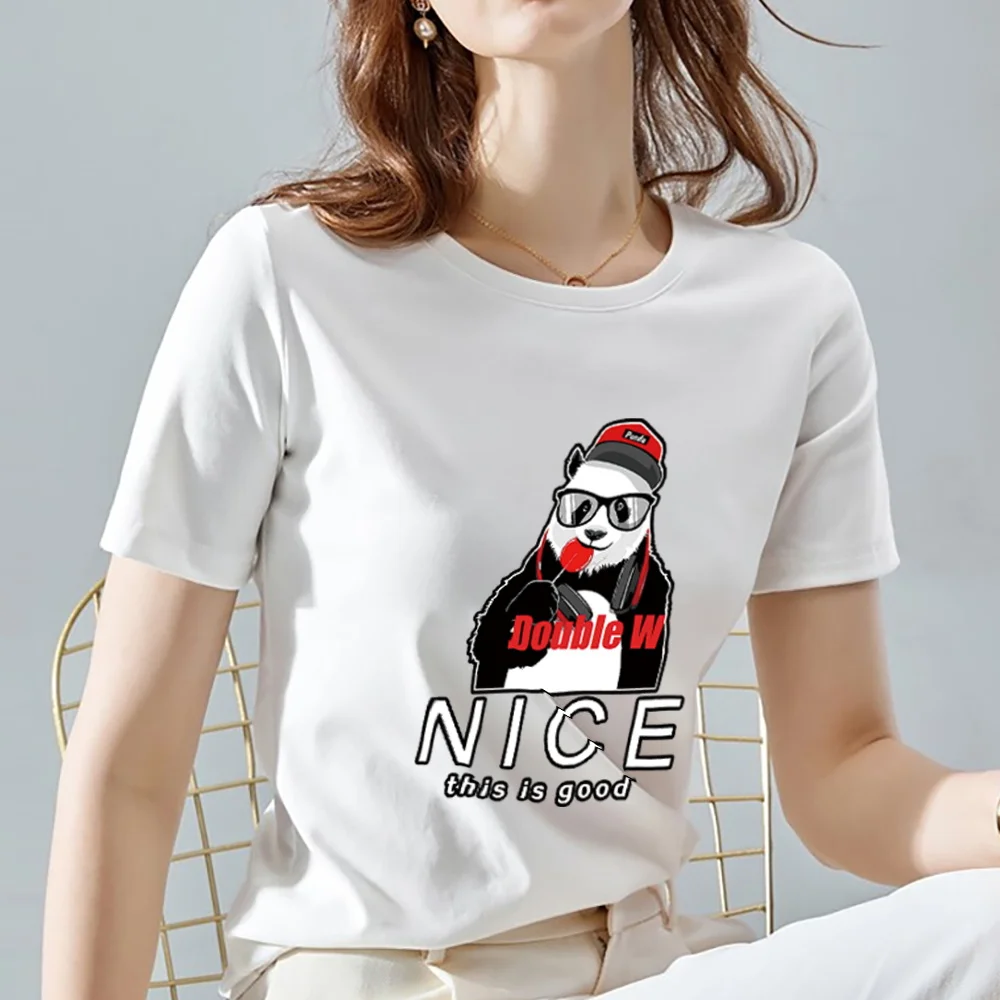 

Women's Slim T-shirt Trendy Cool Cute Panda Color Pattern Printed T-shirt Basic Style Comfortable Round Neck Casual Short Sleeve
