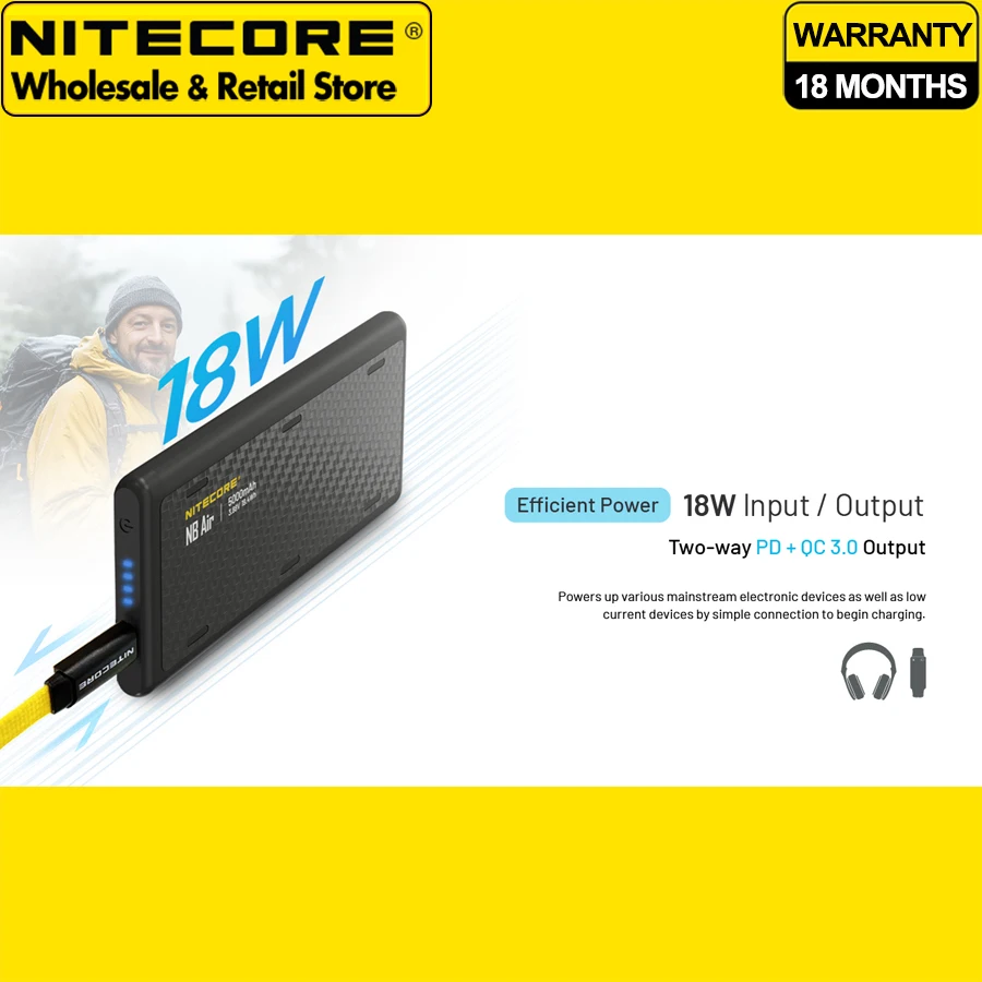 Фото Мобильное зарядное устройство NITECORE NB Air 5000 мАч Водонепроницаемый Power Bank Энергетическая панель класса Competition №5