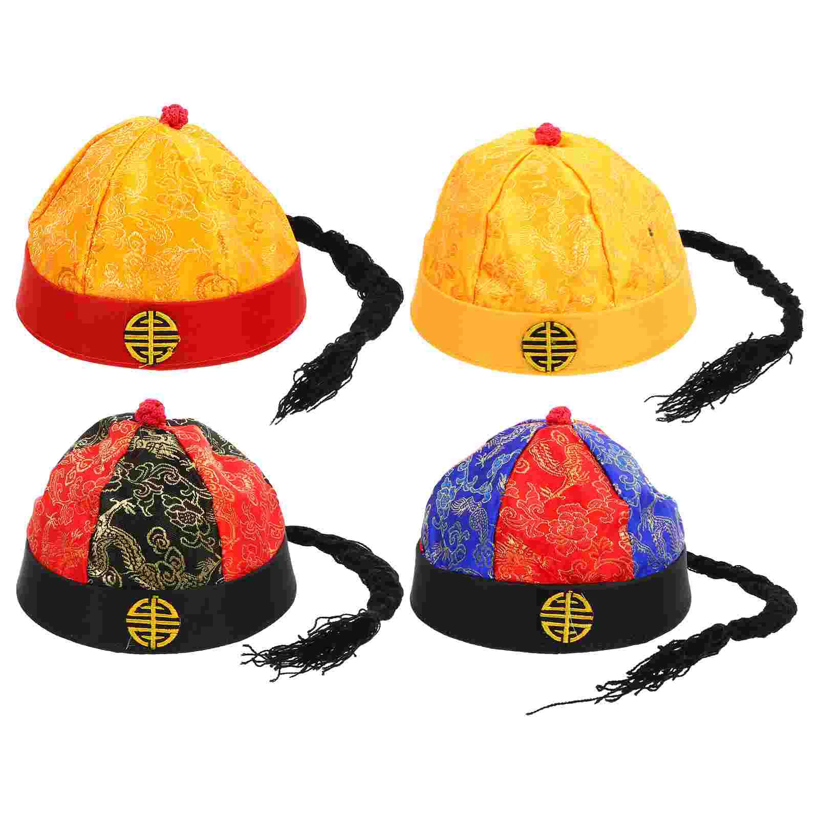 

4 Pcs Chinese Hat Prince Ancient Style Hats Ponytail 15cm Cos-play Props Fabric Caps Braids Baby