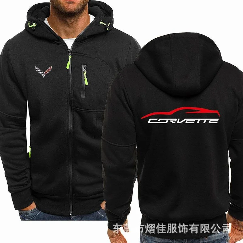 

Spring Men's Hoodies Corvette logo Casual HipHop Long Sleeve Hooded Sweatshirts Fashion Fleece riding Zipper Jacket Men Tops