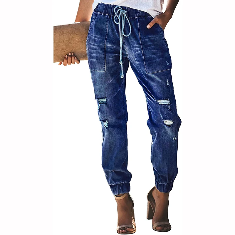 Women's Casual Ripped Distressed Denim Joggers Jeans Denim Joggers Women Ripped Jeans for Women