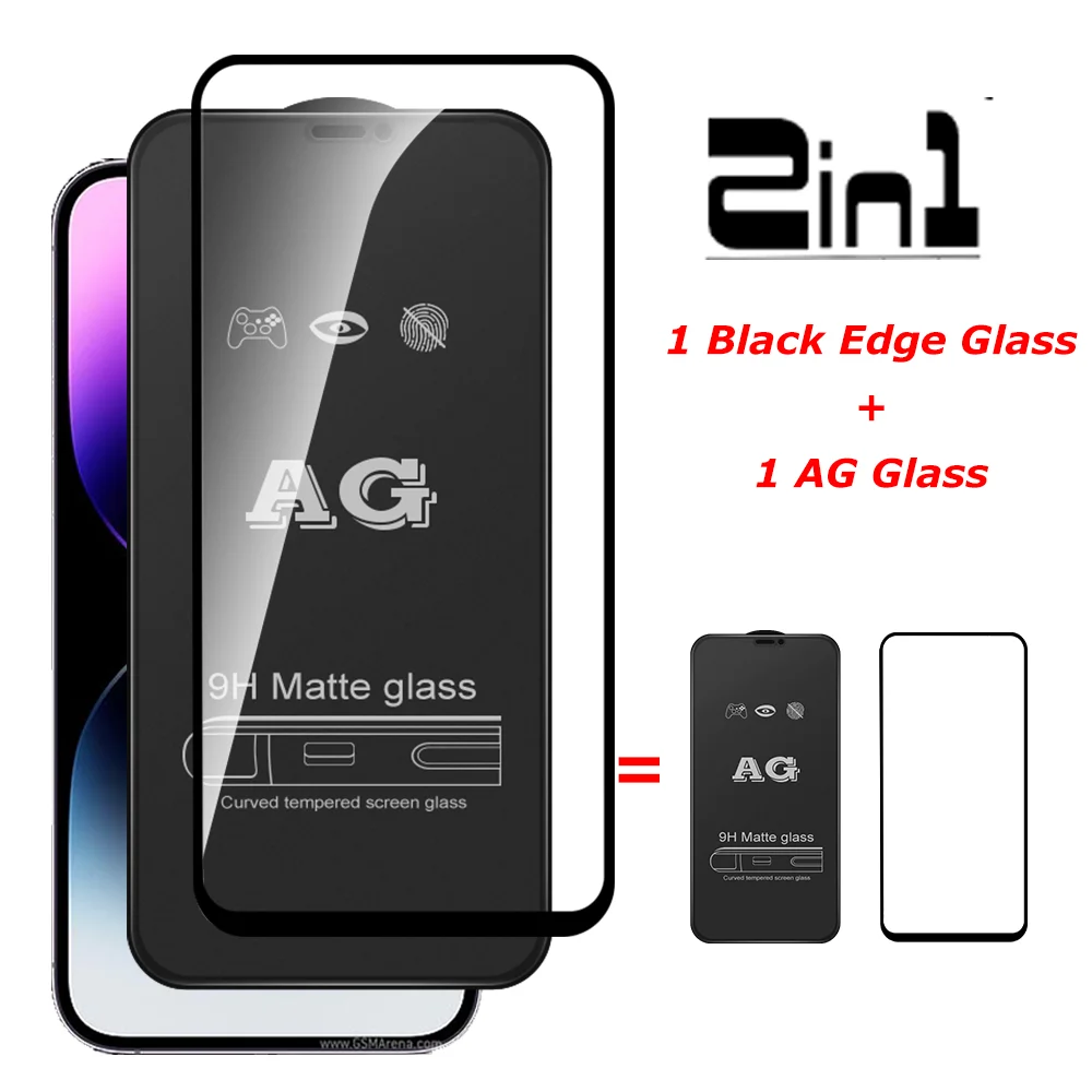 

2in1 Black Edge Tempered Glass+AG Glass For Iphone 14 Pro Max Screen Protector For iPhone14 Plus 14pro 5G Full Cover Phone Film