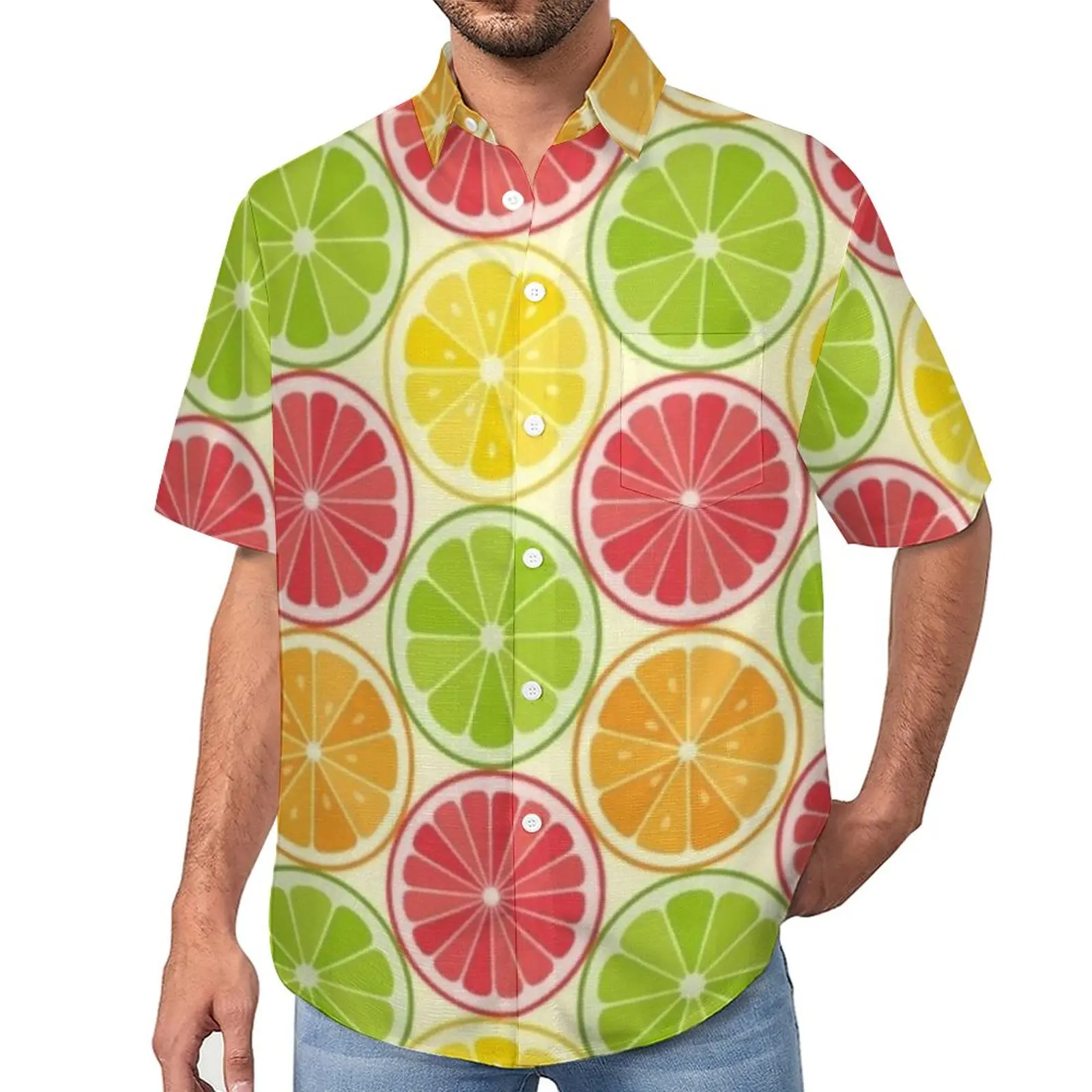 

Colorful Adorable Lemon Blouses Men Citrus Fruit Casual Shirts Hawaiian Short Sleeve Custom Y2K Oversized Vacation Shirt Gift