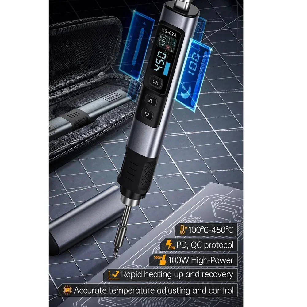 Портативный умный паяльник PD100W HS 02A паяльная станция эффективный автоматический