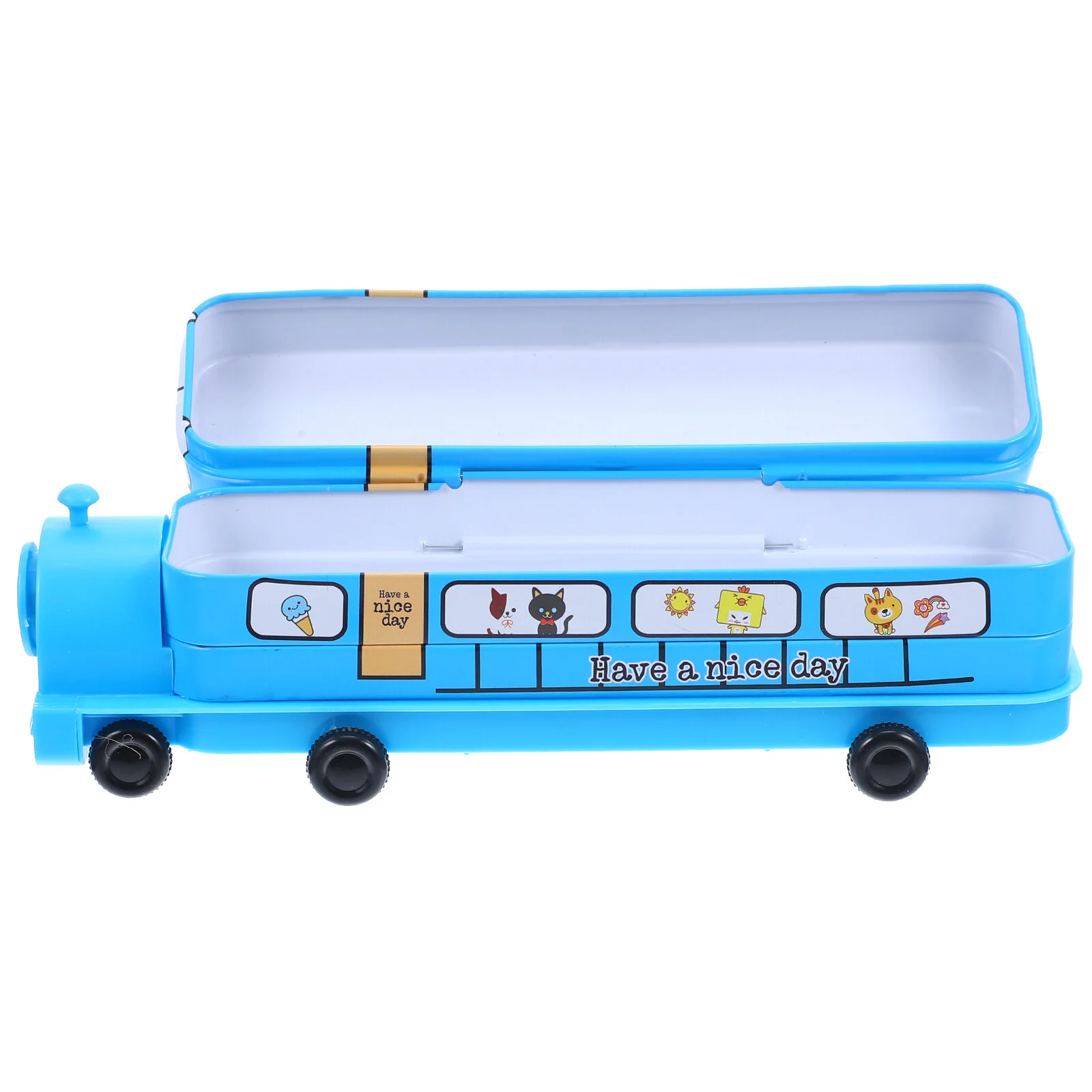 

Creative Cartoon Case Metal Train Shaped Double Layer Box Stationery Supplies for Students Kids Children (Random