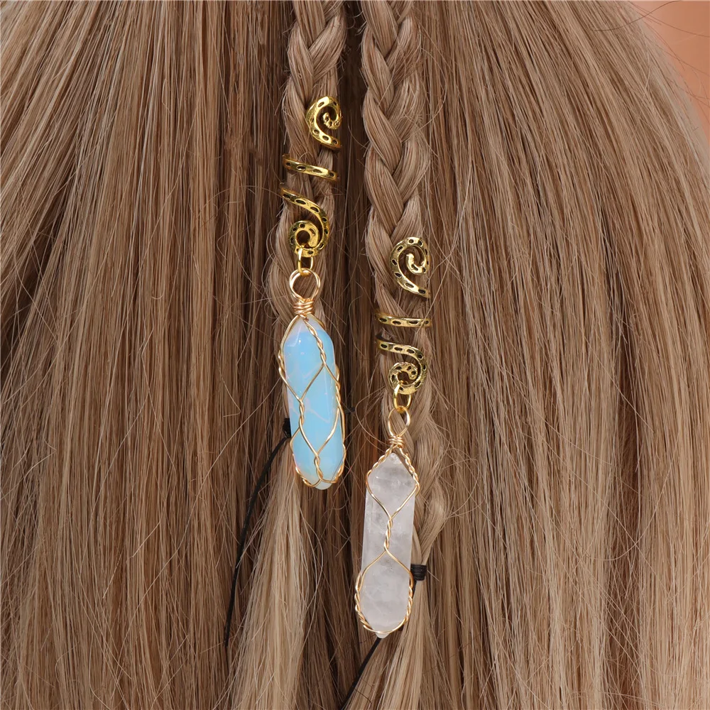 

12 шт. натуральный камень Шестигранная Призма аксессуары для волос для женщин и девушек Регулируемая спиральная Заколка-зажим для волос головной убор Dreadlock