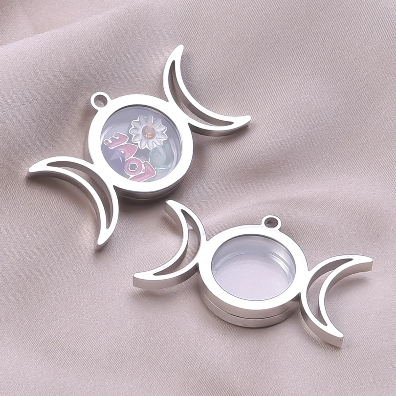 

Moon Stainless Steel Glass Medallions Pendant Charm for Floating lockets Jewelry Making Relicario Photo Necklace for Women Craft