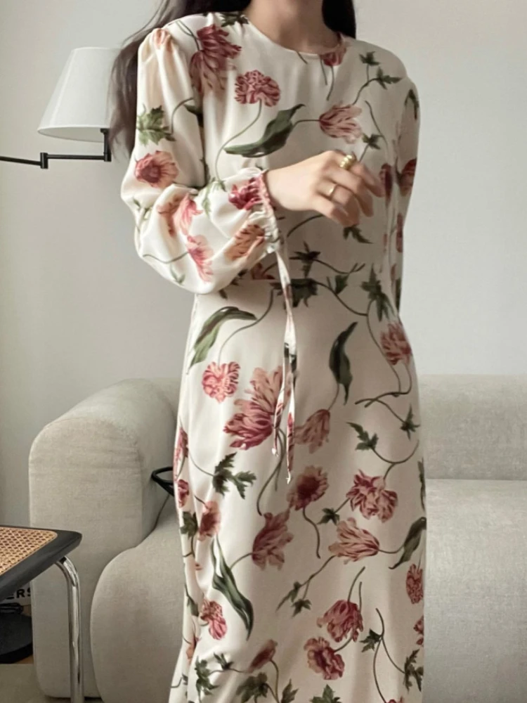 

Casual Loose Women Floral Print Midi Dress Long Sleeve Elegant Slim Vintage Beach Maxi Vestidos Femme Fashion Robe Clothes New