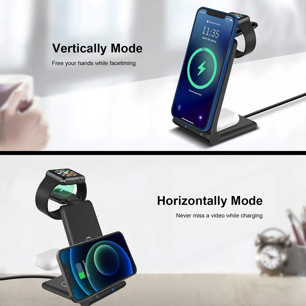 30w qi wireless charger foldable stand 3 in 1 fast charging pad dock station for iphone 13 12 11 x 8 apple watch 7 6 airpods pro free global shipping
