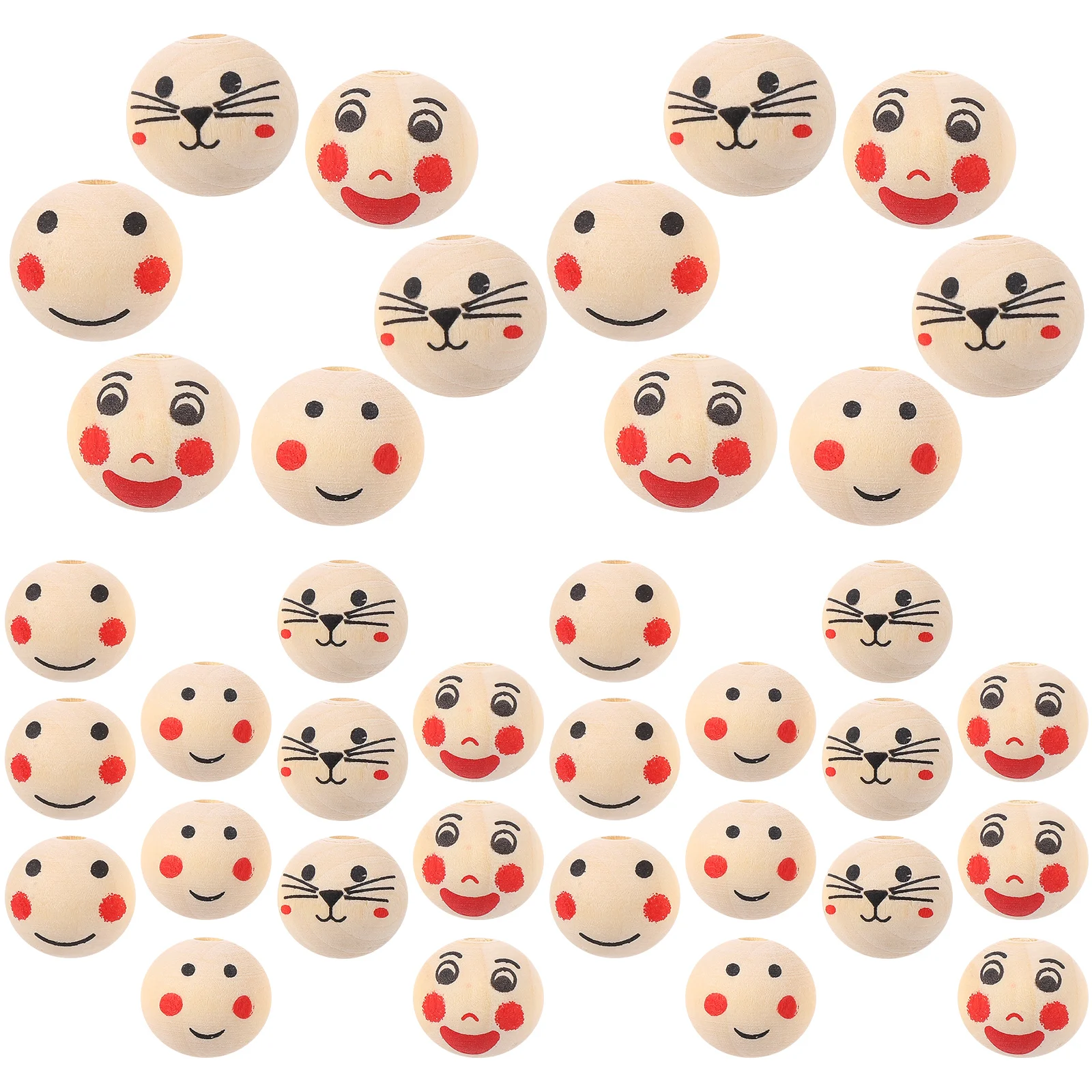 

120pcs DIY Wooden Beads Smile Face Beads Craft Jewelry Making Loose Beads
