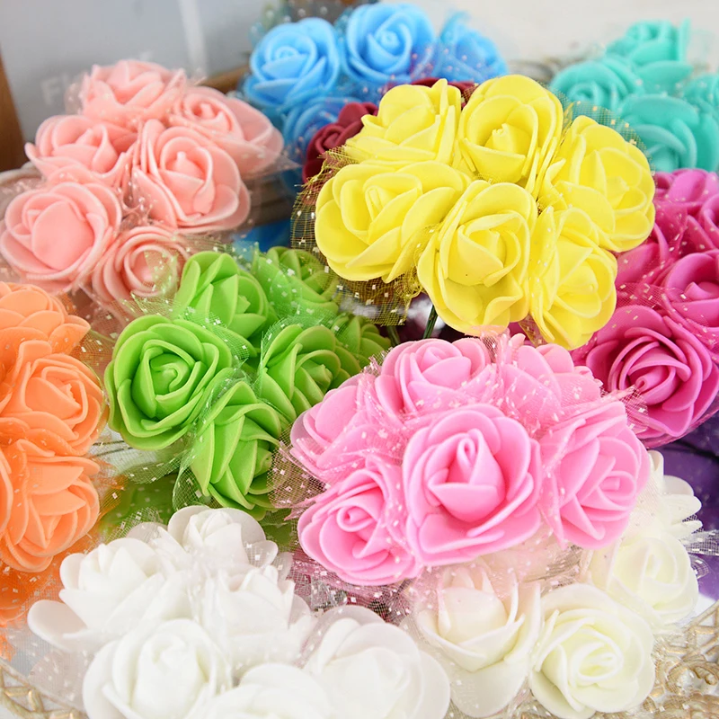 

36/72pcs Artificial Rose 3.5cm Foam Fake Flowers Wedding Christmas Home Decoration Valentine Gift DIY Scrapbooking Wreath Crafts