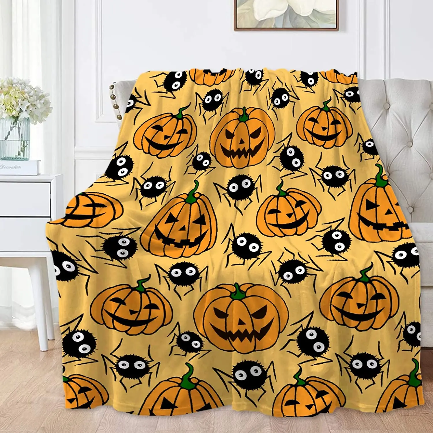 

Одеяло в виде тыквы на Хэллоуин, пауки, ведьма, Осеннее одеяло для женщин и мужчин, мягкое удобное Флисовое одеяло для кровати, гостиной