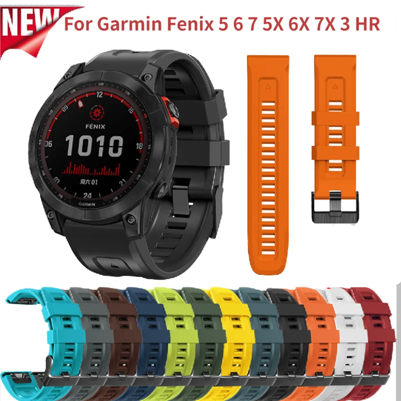 

22mm 26mm Watch Strap For Garmin Fenix 5 6 7 5X 6X 7X Fenix 3 HR Sapphire Silicone Smartwatch Accessories Wrist Band Bracelet