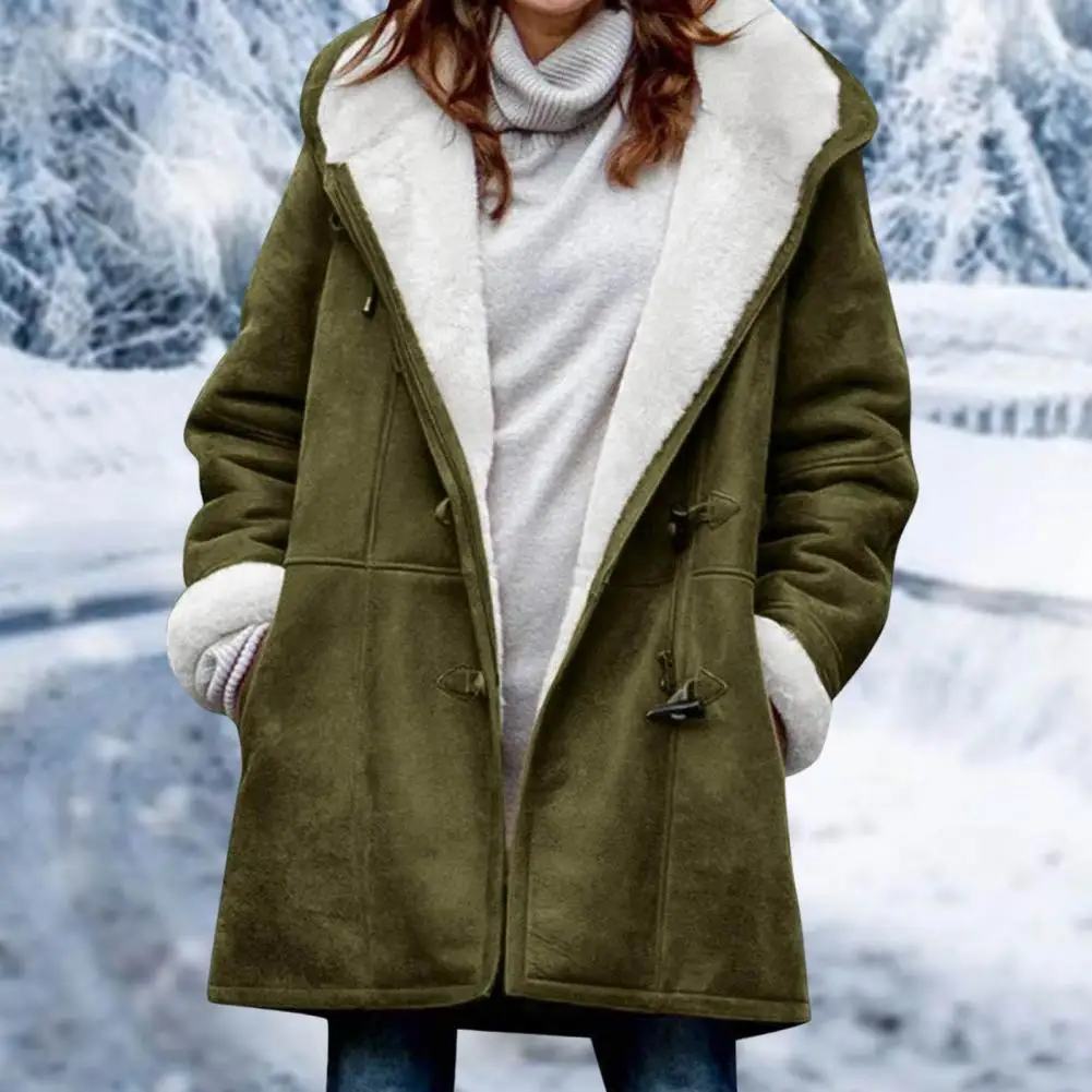 Trendy Women Coat Medium Length Washable Single Breasted Hood Jacket  Ladies Women Jacket for Daily Wear