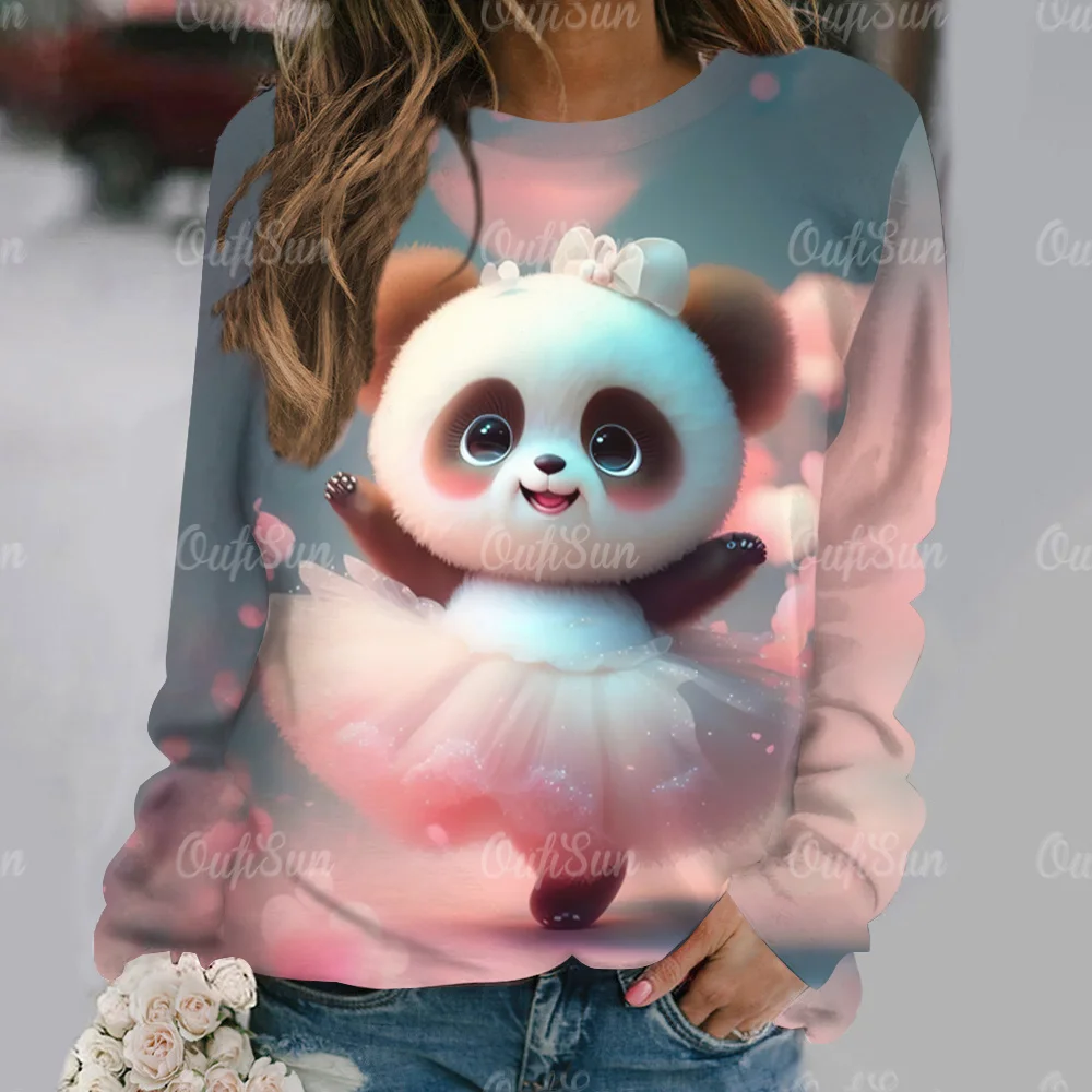 

Cute Panda 3d Printed T-Shirt Women's Long Sleeve T Shirt Top Autumn Fashion Casual Pullover Animal Harajuku Sweater Clothing