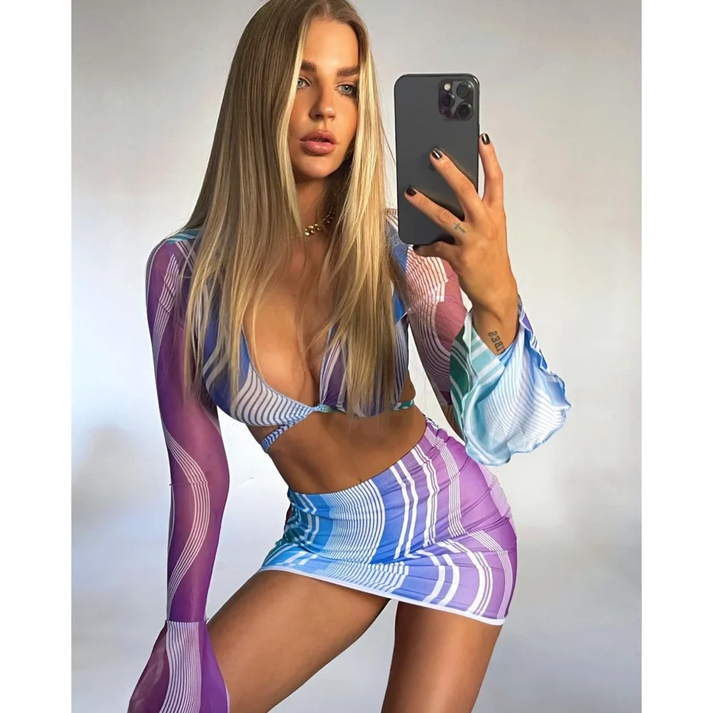 

Swimsuit 2022 New Three Piece Long Sleeve Bikini Women Sexy Mesh Swimwear Female Girls 3pcs Beach High Waist Bathing Suits