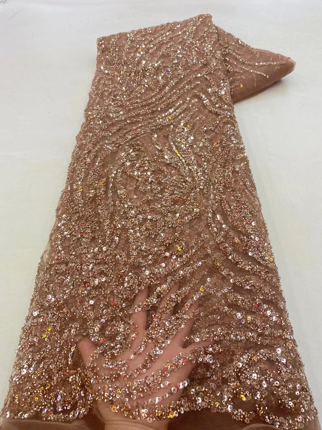 

England Bridal Lace Sequins Tulle Fabric Cloth Evening Dress Beaded Fabric For Wedding Dress