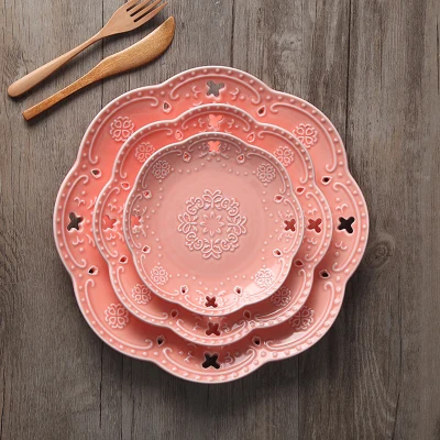 Набор из 3 предметов 6/8/10 дюймов фарфоровый обеденный сервиз с цветным тиснением