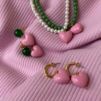 silver needle pink love earrings korea dongdaemun fashion simple earrings small lovely sweet earrings