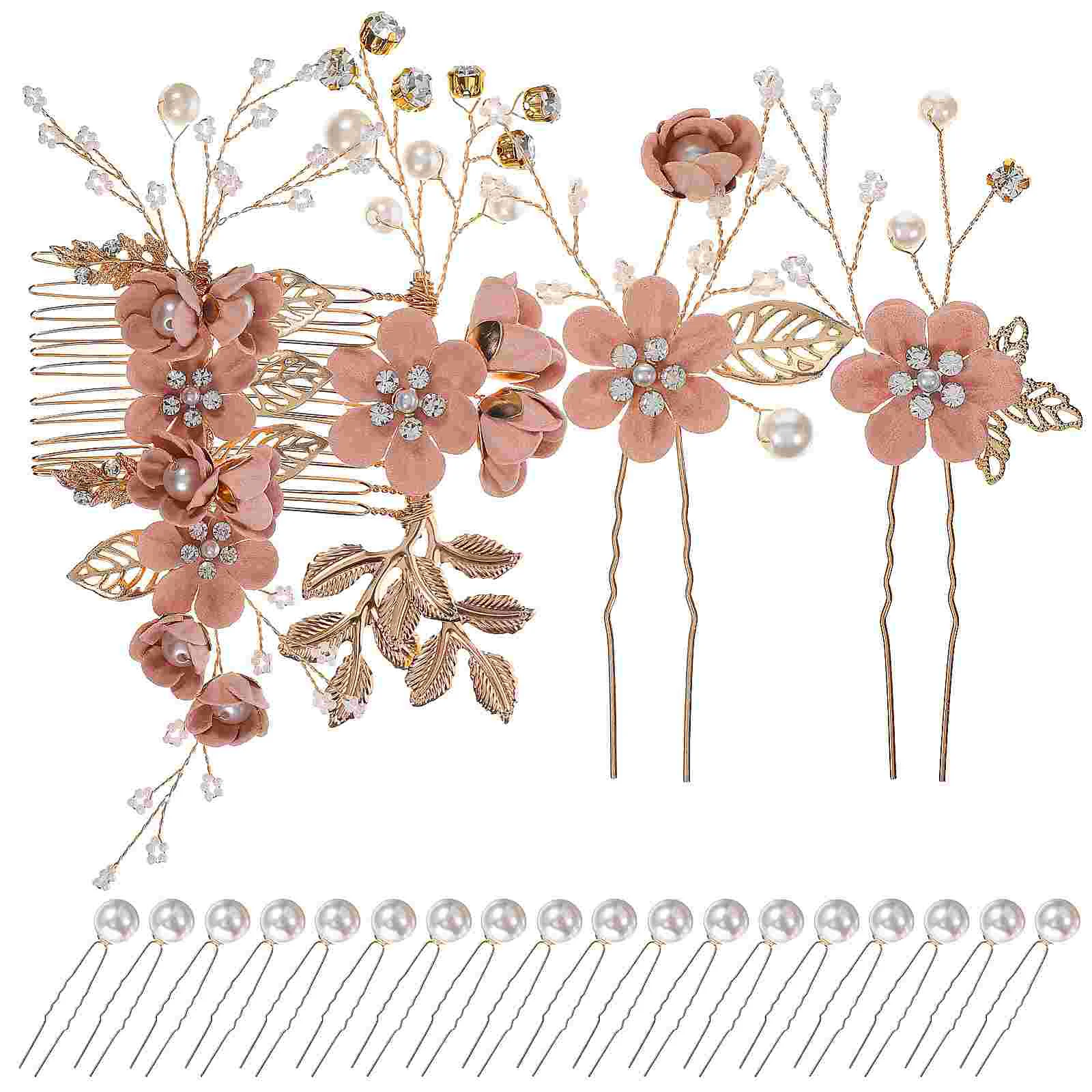 

22Pcs/Set Pearl Floral Leaf Hair Comb Clips with Hair Sticks Bridal Hair Accessories for Women