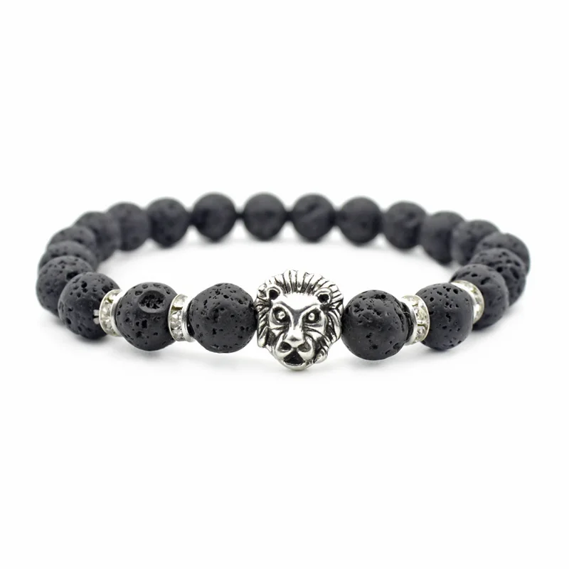 

Vintage Lion Head Beaded Bracelets Men Obsidian Lava Stone Dog Paw Charm Bracelets & Bangles for Women Friendship Jewelry Gift