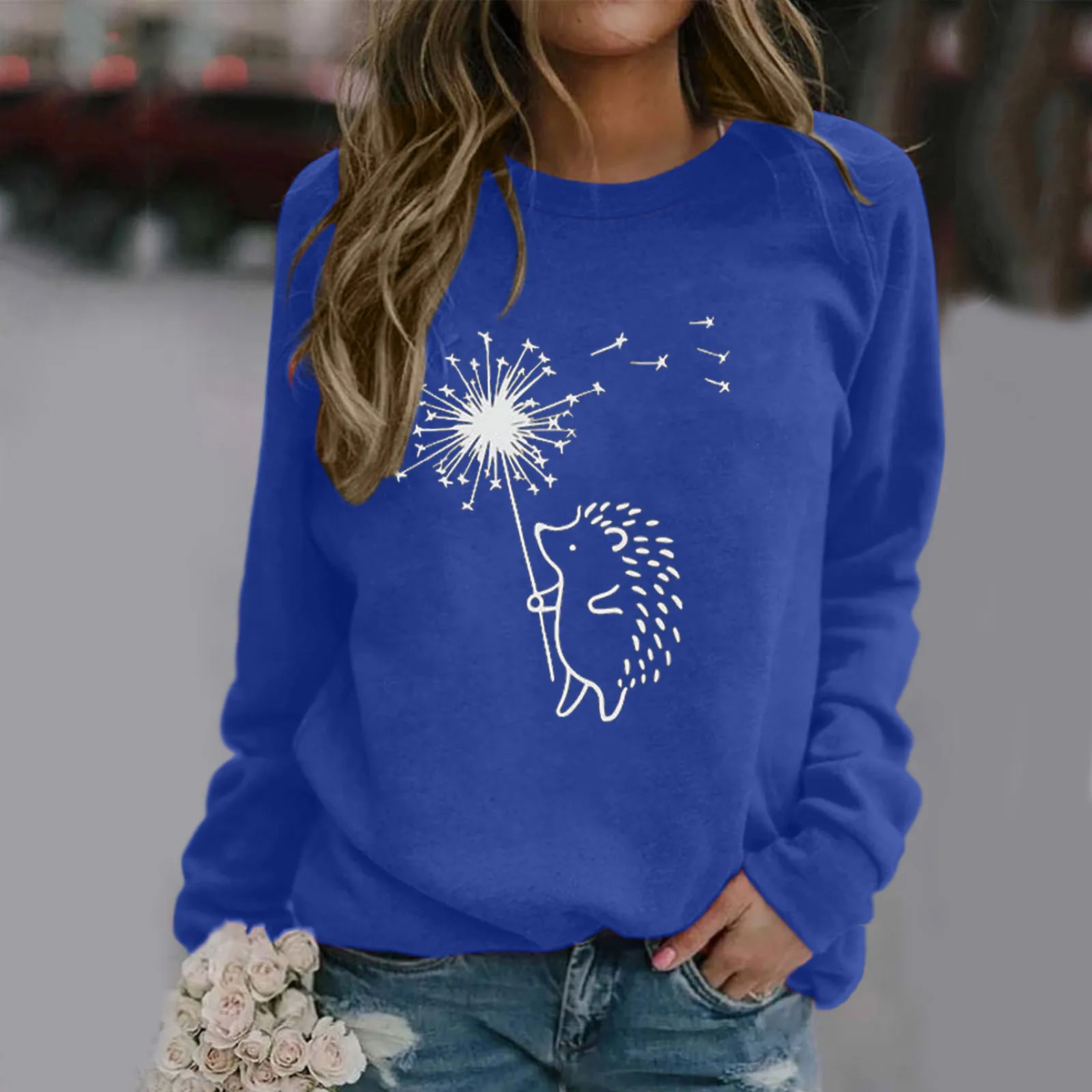 

Women's Fashion Top Blouses Hedgehog Print Long-sleeved Hooded Sweatshirts Casual Fashion Blouse Pullover Womens Winter Hoodie