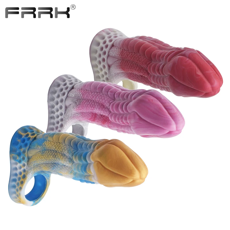 

FRRK Dragon Penis Extender Sleeve Fantasy Colorful Cock Sheath Silicone Male Condom Stretcher Dick Extension Sexy Toys for Men