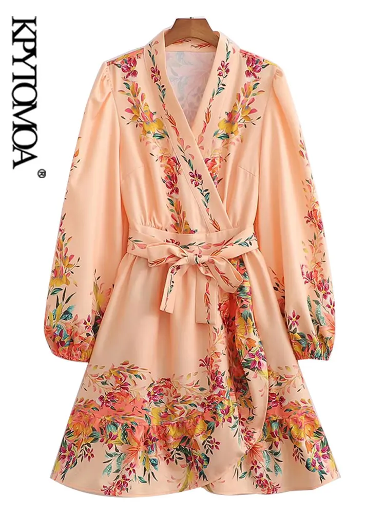 

Женское винтажное мини-платье с поясом и V-образным вырезом