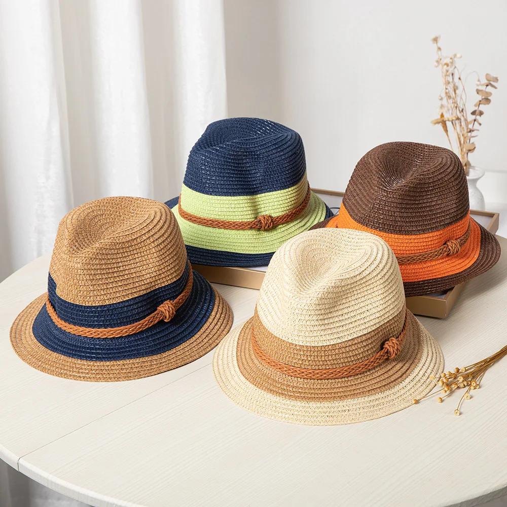 

Boy parent-children straw hat Patchwork Top hats New summer adult sun hats Panama caps gorros